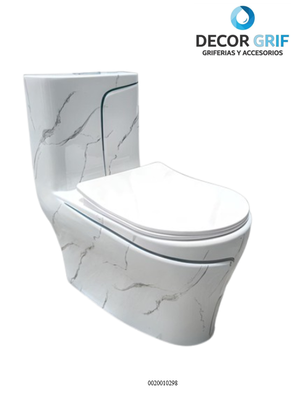INODORO ONE PIECE + TAPA ASIENTO Y ACCESORIO MINIMALISTA MARMOLEADO BLANCO C/NEGRO 8676MBL(70X39X75CM) FRATELLI
