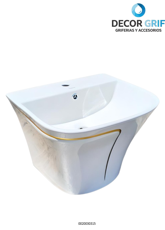 LAVATORIO SEMIPEDESTAL MINIMALISTA BLANCO C/DORADO 866GL (49.5X44X39CM) FRATELLI
