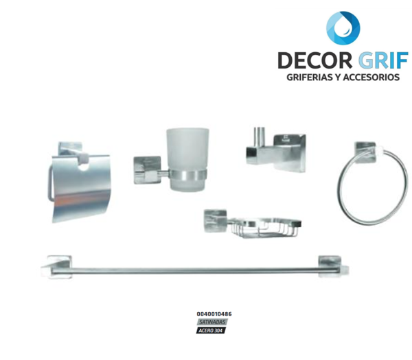 SET P/BAÑO 6PZAS 70300B ACERO MATE 304 BASE CUADRADA FRATELLI