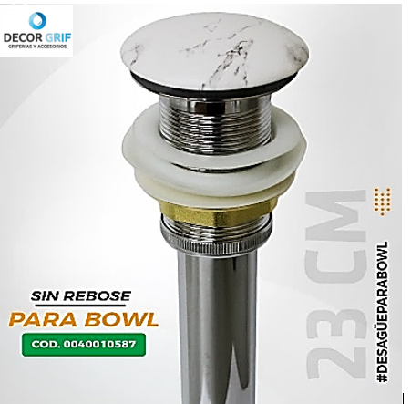 DESAGUE PUSH CERAMICO S/REBOSE P/BOWL  (A0081) MARMOLEADO BEIGE C/GRIS COLA (23 CM)